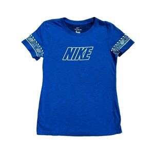 Nike Tee Shirt Women’s Tshirt Dri-fit Spellout Logo Blue & White Short Sleeve XS